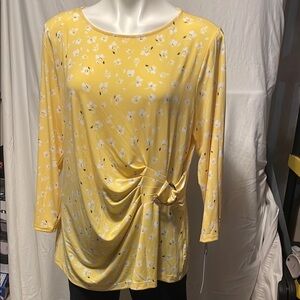 Liz Claiborne Yellow Tie Front 3/4 Sleeve Blouse